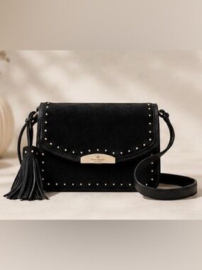 Kate Spade New York West Street Kenway Black Suede Studded Crossbody Bag